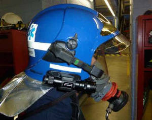 SecuriLed Mounted on F1 Gallet  Helmet
